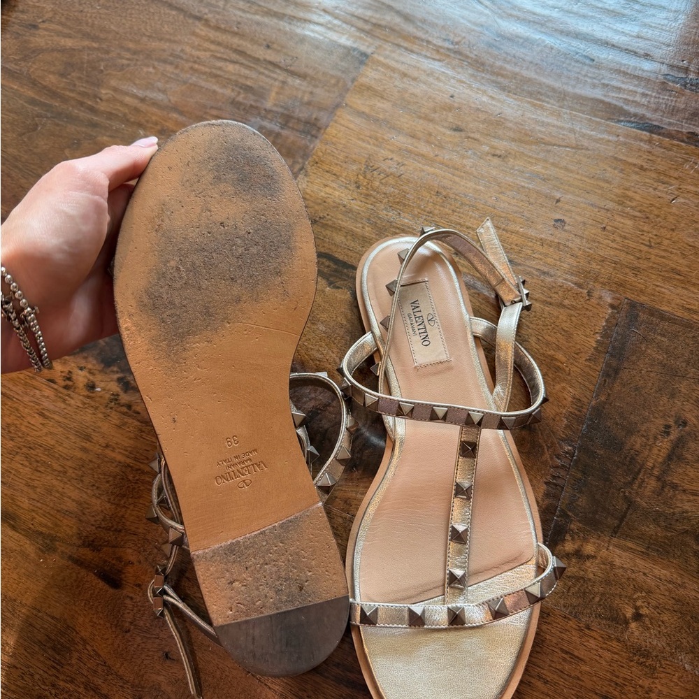 Valentino Women's Metallic Gold Studded Sandals - Picture 2 of 4